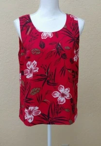 Pendleton Womens Top Sz Medium Sleeveless Red Floral Keyhole Back Blouse Lined - Picture 1 of 7