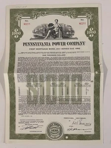 Lote al por mayor de 4 certificados de acciones de bonos de Pennsylvania Power Company - Imagen 1 de 2