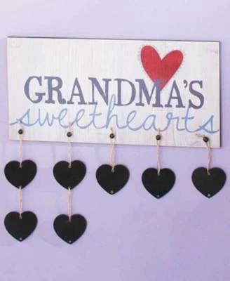 Rustic Wall Plaque "GRANDMAS SWEETHEARTS" 7 Chalkboard Slate Nametag Hearts NIB - Image 1 of 3