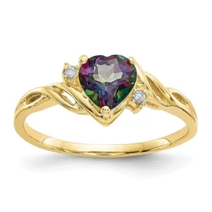 10k Yellow Gold Heart Mystic Fire Topaz & .01ct Diamond Ring for Women Size 6 - Picture 1 of 6