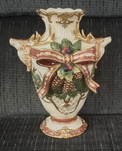 Fitz & Floyd Classics grande nastro renna agrifoglio vaso 11" - Foto 1 di 2