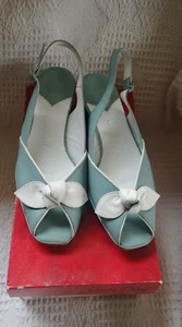 Van Dal Pale Blue & White Leather Low/Medium Heel Sling Back Shoes UK 5D - Picture 1 of 11