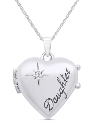 Collar colgante medallón corazón hija diamante natural 18" oro blanco 10K Foto 1 de 4