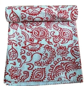 Paisley Print King Size Kantha Quilt Blanket Bed Cover,bedspread, Bohemian - Picture 1 of 4