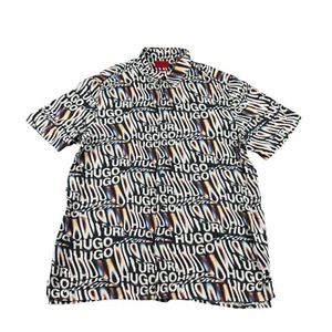 Camisa Hugo Boss Multicolor Ebor Spellout Psychadelic AOP Rayón S/S Talla L - Imagen 1 de 6
