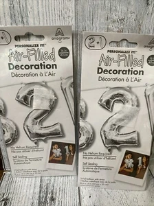 2 #2 Anagram Number Silver Minishape 16" Foil Balloons New! No Helium Required - Picture 1 of 1