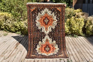 Alfombra caucásica tamaño 3x6 anudada a mano alfombra marrón primitiva vintage 115x185 cm - Imagen 1 de 11