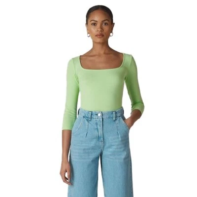 WHISTLES Top Mujer Talla 6 Verde Lima Ajustado Acanalado Tejido Cuello Cuadrado Cápsula NUEVO Foto 1 de 4