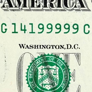 Five in a Row 9s Trailing Dollar Roll-over Note (...99999) Fancy Serial Number - Picture 1 of 3