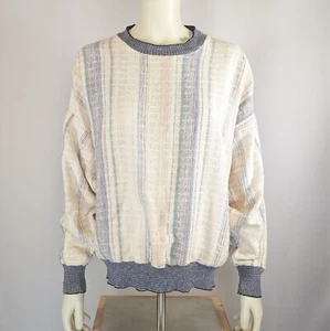 Damon thin striped sweater 1980s cream textured crew neck unisex adult - Picture 1 of 5