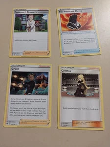 4 pokemon cards- fire-resistant gloves, cynthia, professor's research, grant - Picture 1 of 6