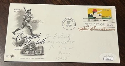 Lou Boudreau Signed Baseball's 100th Birthday Envelope JSA!! - Image 1 of 3