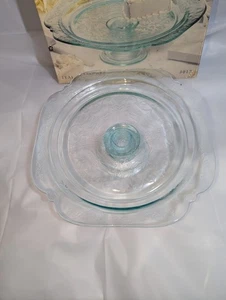 Vintage Indiana Glas Erinnerung Madrid Kuchenständer Standfuß Platte türkis 10" x 3" - Bild 1 von 13