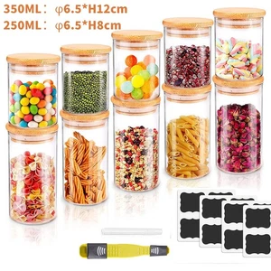 10pcs/set Kitchen Spice Jars Storage Bottle Glass Airtight Container Bamboo Lid - Picture 1 of 15