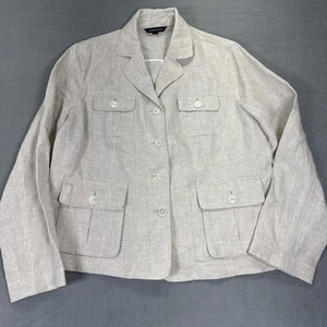 Lands End Linen Pearl Button Jacket Cargo Style Jacket 14P - Picture 1 of 5