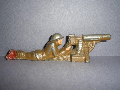 BARCLAY, MANOIL, GREY IRON LEAD TOY SOLDIER  PRONE MACHINE GUNNER  (M16) !!!!!!! - Image 1 of 3