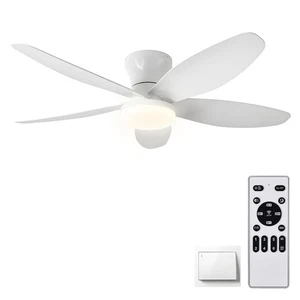 42" Low Profile Flush Mount Ceiling Fan with Lights & Remote, Dimmable 3-Colo... - Picture 1 of 6