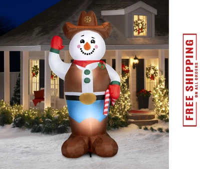 10 FT COWBOY SNOWMAN LIGHTED AIRBLOWN YARD INFLATABLE - Image 1 of 4