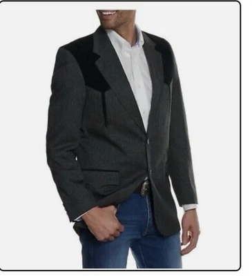 复古 Circle S 男式 48 R 运动黑色和灰色西部夹克 ROCKABILLY — 第 1/4 张图片