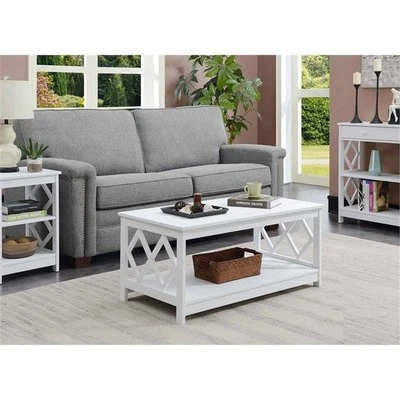 Mesa de centro rectangular de diamante Convenience Concepts en acabado de madera blanca Foto 1 de 4