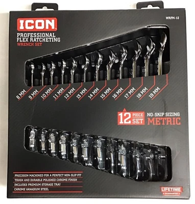 Juego de llaves/trinquete Icon Professional Flex 12 piezas métricas 8-19 mm WRFM-12 Foto 1 de 2