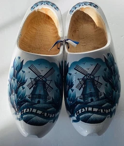 Zuecos de madera Holland Delft azul molino de viento diseño de tulipán - Imagen 1 de 4