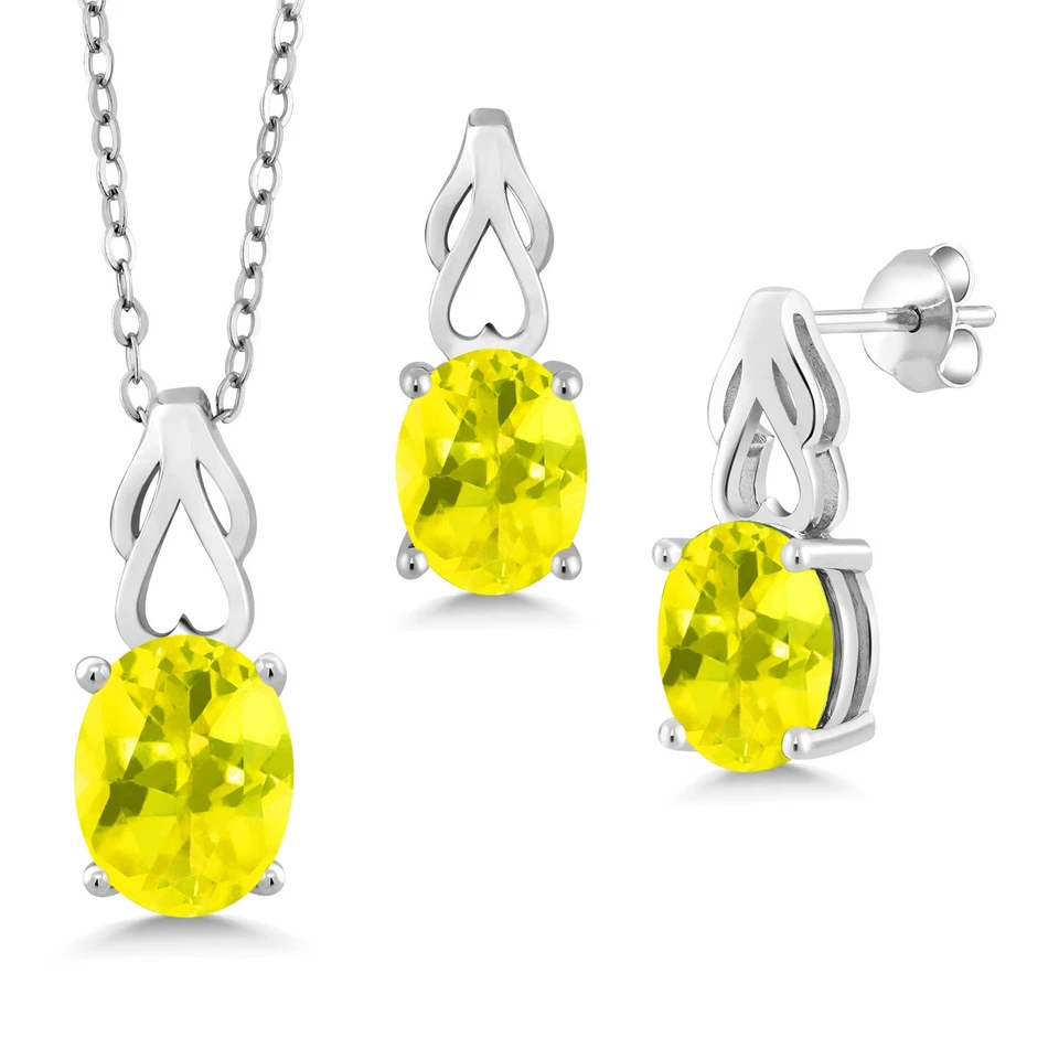 Juego de joyas colgantes y pendientes de topacio místico canario de plata de ley 925 para Foto 1 de 3