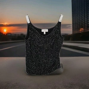 Canotta vintage St. John Evening by Marie grigia asimmetrica grande strass nera - Foto 1 di 11