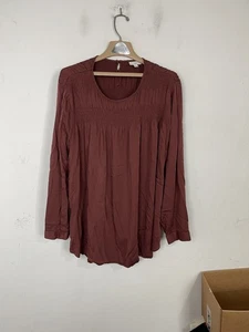 j.jill Damen 2x Rost Lyocell Langarm gesmokte Bluse - Bild 1 von 11