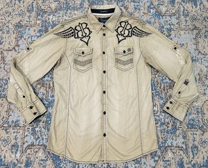 Camisa Roar Para Hombre L Signature Beige Abotonada Western Manga Larga Bordada Y2K - Imagen 1 de 11