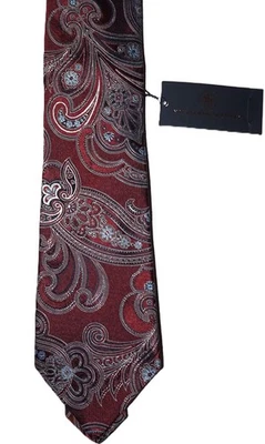 Corbata Hart Schaffner Marx para Hombres 100% Seda Rojo Oscuro Cachemira 57" x 3 1/2" Nueva con Etiquetas Foto 1 de 3