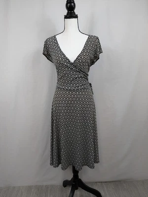 VTG Y2K Alyn Paige Wrap Midi Dress Womens L Geometric Stretch Office Siren A045 - Image 1 of 4