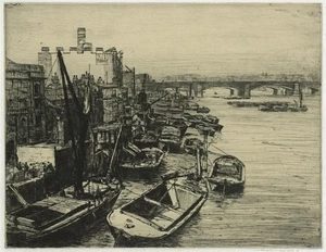 Mortimer Menpes (1855-1938) - Bleistift signierte Radierung - Die Themse London - Bild 1 von 3