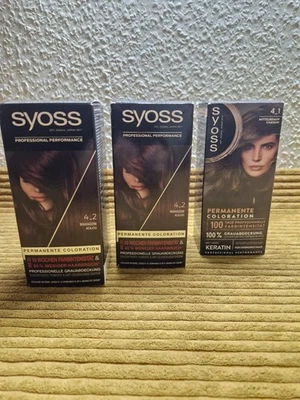 NEU! Syoss permanente Coloration 2x Mahagoni Acajou + 1x Mittelbraun Chatain  - Bild 1 von 4