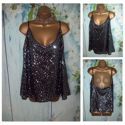 NUEVO GEORGE Camisola Lentejuelas Top Talla 24 Peltre Plateado Negro Brillante Fiesta Festivo Foto 1 de 4