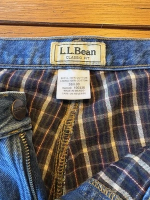 L.L. Bean Men's Jeans 36x30 Blue Green Fleece Lined Relaxed Fit Denim - Image 1 of 4