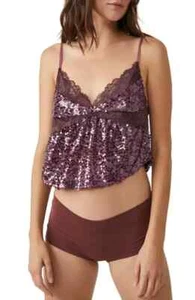 Free People Camisole Right Rhytthm Sequin Crop Wine size M ($C) - Picture 1 of 3