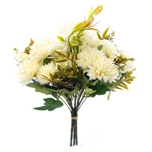 3 Branches Assorted White Artificial Ball Chrysanthemum Flower Bouquet 30cm Tall - Picture 1 of 6