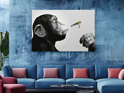 Banksy Chimp Canvas Large Urban Art Deco Monkey Wall Decor Ready To Hang - Image 1 of 4