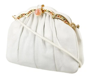 Judith Leiber Karung Schlangenleder weiß Tag Abend Handtasche Clutch Schmuckstück Vintage Schuh - Bild 1 von 20