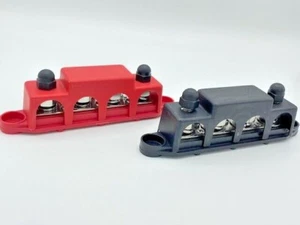 4 Way Terminal Junction Block Busbar 3/8" 250 amp 12v with Covers - Black & Red - Picture 1 of 4