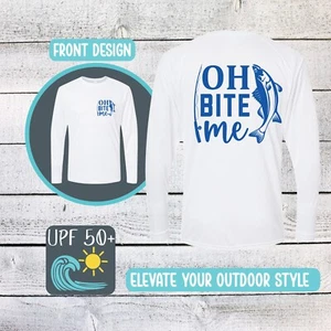 Oh Bite Me Fishing UPF 50+ Long Sleeve Outdoor Sun shirt Quick Dry Lightweight - Picture 1 of 14