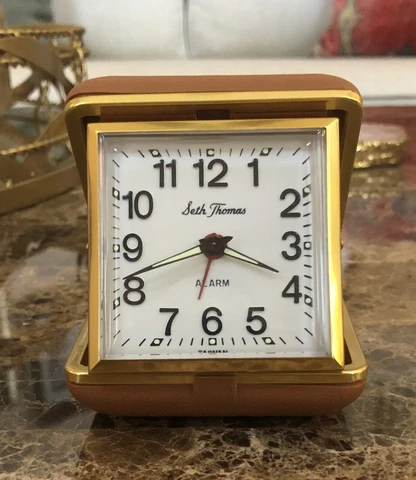 Seth Thomas Vintage Wind Up Travel Alarm Clock Folding Hard Case - Exc. Cond Cover