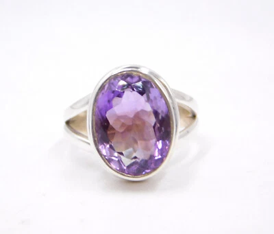 6.90 GM 925 Argento Sterling Naturale Ametista Taglio Gemma Sottile Anello 7.1 " - Immagine 1 di 4