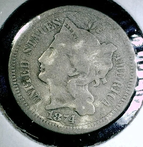 1874 Three Cent Piece fine Nickel 3c US Type Coin Cover
