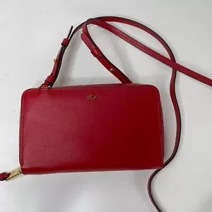 Lauren Ralph Lauren Tate Multifunction Crossbody Leather Bag Red Small 7/5x5in - Picture 1 of 10