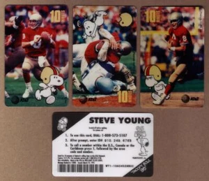 Tarjeta telefónica usada de 3 tarjetas de fútbol americano Snoopy Bowl de 10 m 1995/Steve Young - Imagen 1 de 5