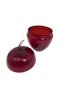 Candy Trinket Dish Lid Apple Red Glass 5.5" Tall - Picture 1 of 8