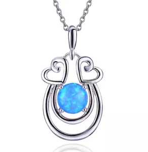 KX Ciondolo Cuore 2 Cuoricini Blu Opale di Fuoco Argento Sterling 925 - Foto 1 di 2