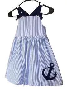 VESTIDO SEERSUCKER A RAYAS AZUL Y BLANCO TAHARI **TALLA JUVENIL 7** ANCLA NÁUTICA - Imagen 1 de 7